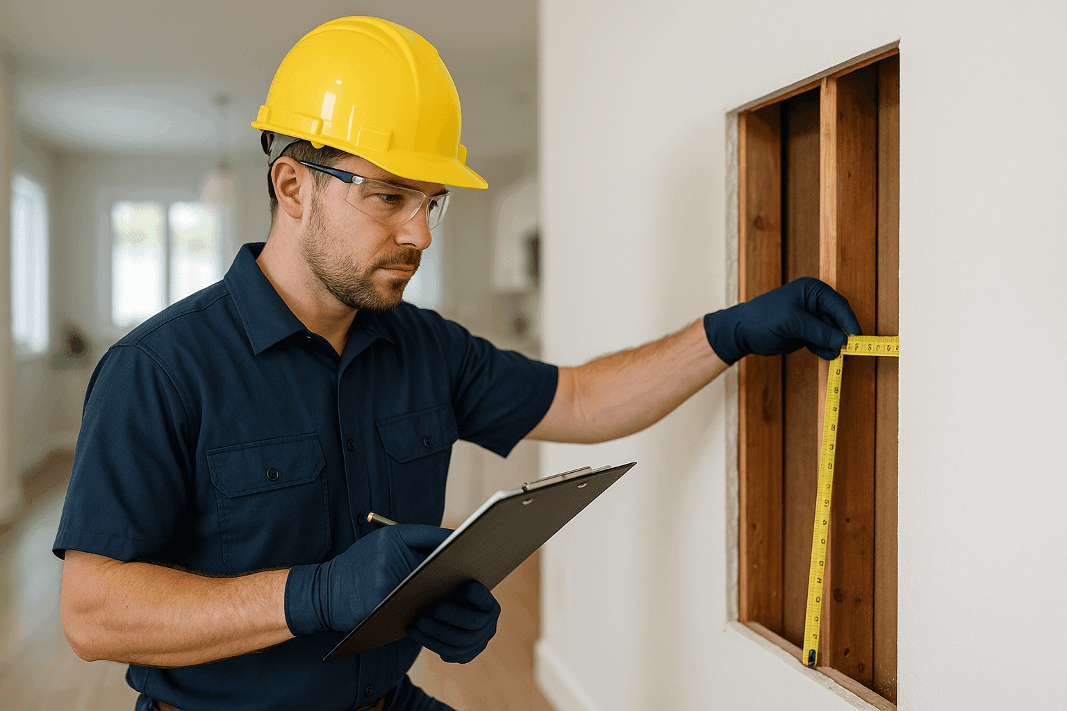 Plumber estimating cost for new pipe installation in home wall