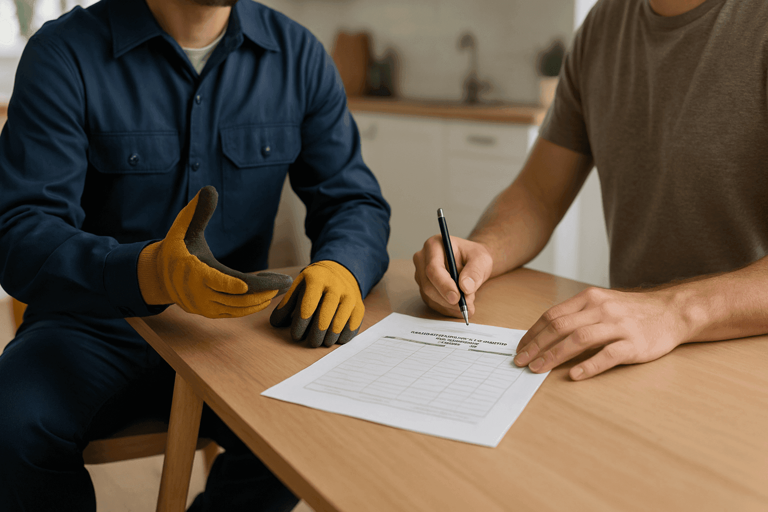 Plumber reviewing preventative maintenance schedule with homeowner